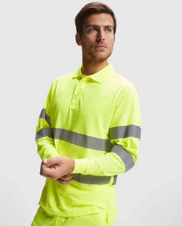 Roly Techniniai, gerai matomi ilgomis rankovėmis polo marškinėliai POLARIS L/S Švino/fluoro geltona