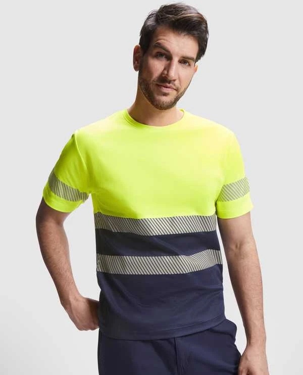 Roly Techniniai gerai matomi marškinėliai trumpomis rankovėmis TAURI Švino/fluoro geltona