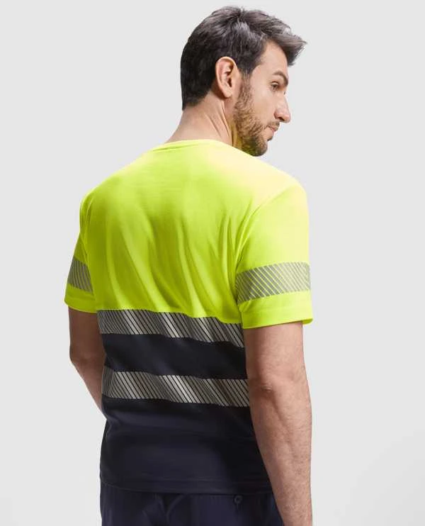 Roly Techniniai gerai matomi marškinėliai trumpomis rankovėmis TAURI Švino/fluoro geltona