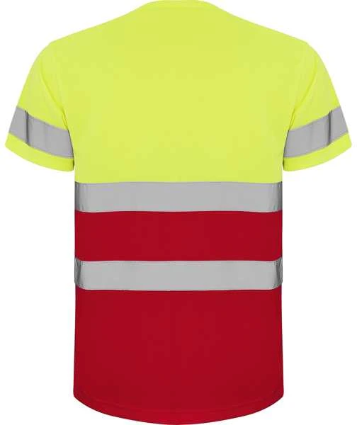 Roly Techniniai gerai matomi trumpomis rankovėmis marškinėliai DELTA Darbo vieta raudona / fluoro geltona
