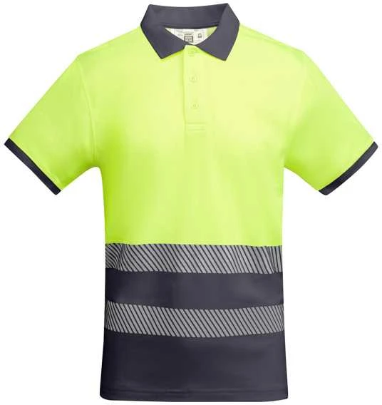 Roly Techniniai gerai matomi trumpomis rankovėmis polo marškinėliai ATRIO Švino/fluoro geltona