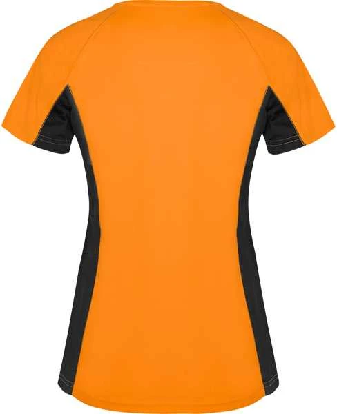 Roly Techniniai marškinėliai iš dviejų poliesterio audinių SHANGHAI WOMAN Fluoro oranžinė/juoda