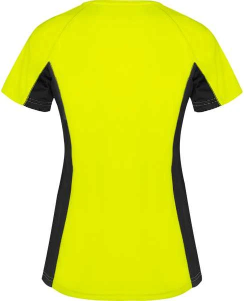 Roly Techniniai marškinėliai iš dviejų poliesterio audinių SHANGHAI WOMAN Fluoro geltona/juoda
