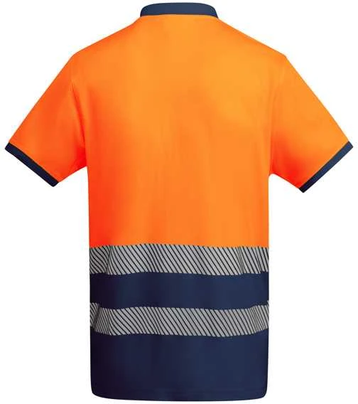 Roly Techniniai matomi trumpų rankovių polo marškiniai ATRIO Tamsiai mėlyna / fluorescencinė oranžinė