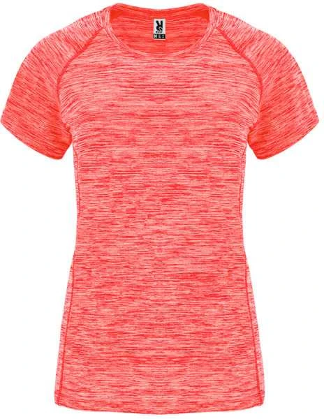 Roly Moteriški trumpų rankovių reglano marškiniai iš poliesterio AUSTIN WOMAN Heather fluor coral