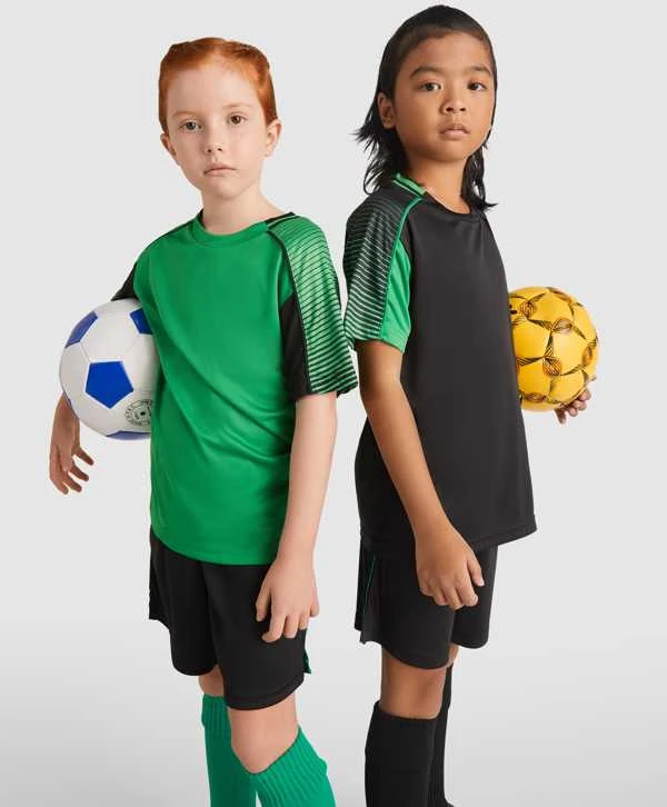 Roly Unisex sportinis komplektas: 2 marškiniai + šortai JUVE Fluoro žalia / tamsi mėlyna