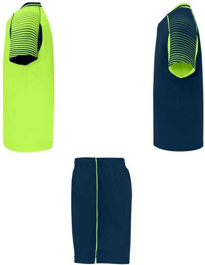 Roly Unisex sportinis komplektas: 2 marškiniai + šortai JUVE Fluoro žalia / tamsi mėlyna