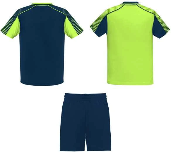 Roly Unisex sportinis komplektas: 2 marškiniai + šortai JUVE Fluoro žalia / tamsi mėlyna