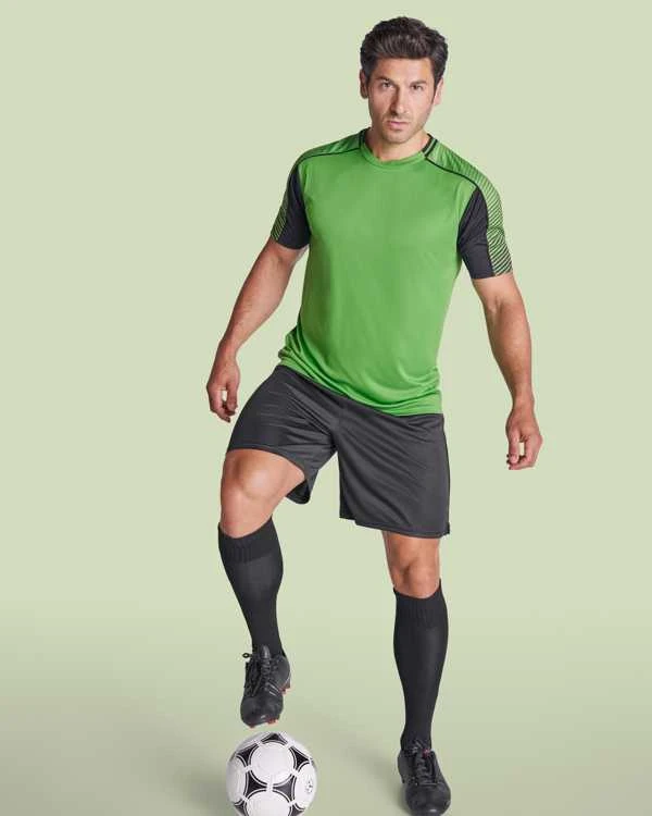 Roly Unisex sportinis komplektas: 2 marškiniai + šortai JUVE Fluoro žalia / tamsi mėlyna