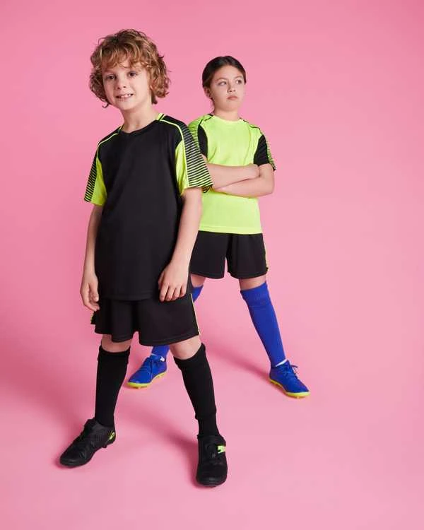 Roly Unisex sportinis komplektas: 2 marškiniai + šortai JUVE Fluoro žalia / tamsi mėlyna