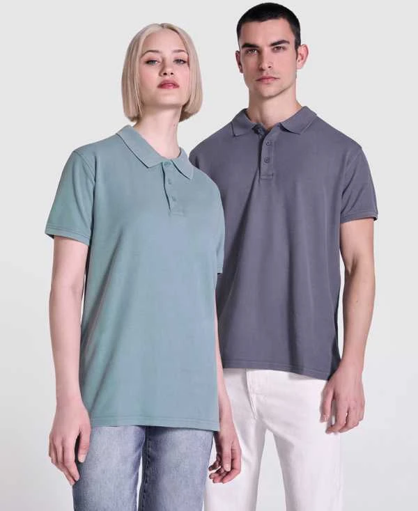Roly Unisex trumpų rankovių polo marškiniai, 100% medvilnė COBAIN Pilkas išplautas dangus