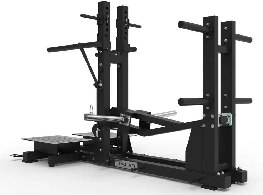 "Evolve Prime Series" plokštės pakrautos diržo pritūpimo mašinos