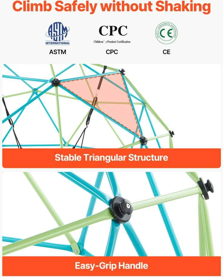 VEVOR 10 pėdų geometrinė laipiojimo kupolas su sūpynėmis