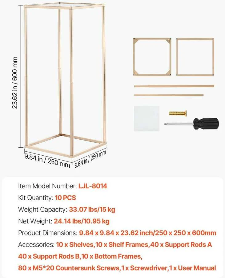 VEVOR 10 vnt 60 cm aukso gėlių stovai vestuvėms