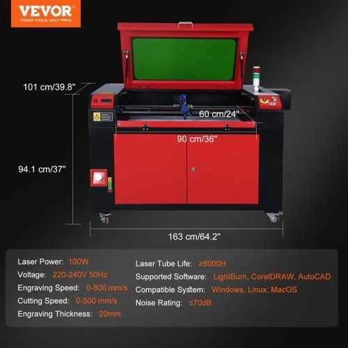 VEVOR 100W CO2 lazerinis graviravimo įrenginys, 600x900 mm