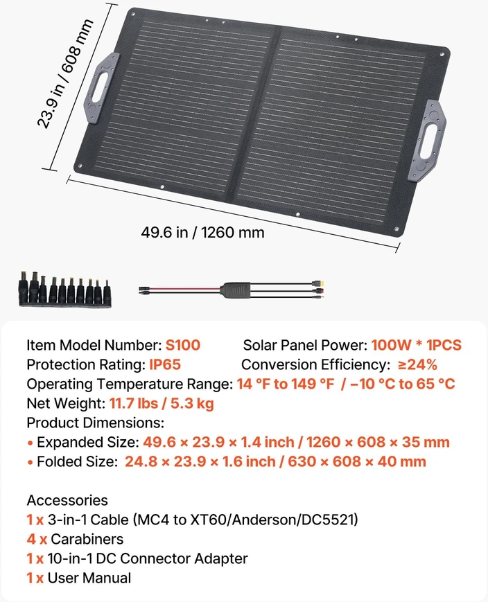 VEVOR 100W sulankstomas saulės skydelis