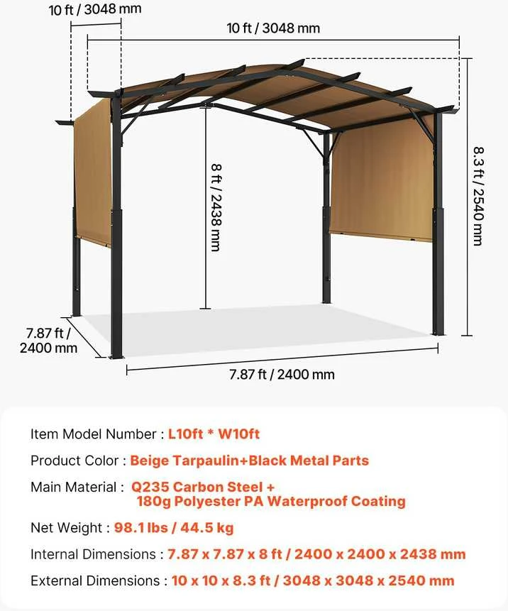 VEVOR 10x10 ft lauko pergola su stogu