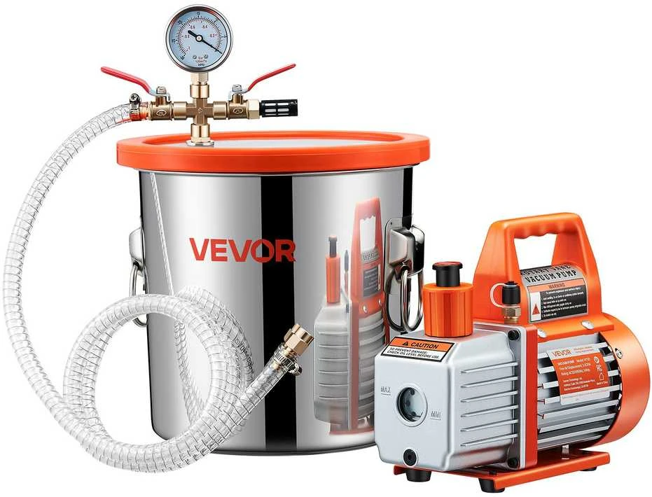 VEVOR 110 l/min vakuuminis siurblys su 11,36 l plienine kamera