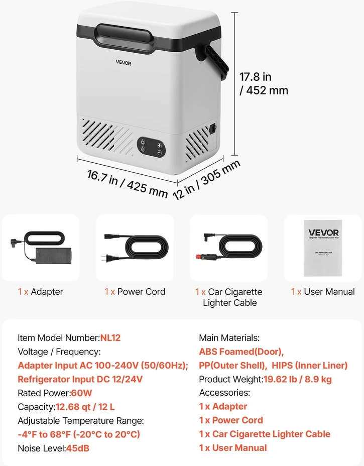 VEVOR 12 V automobilinis šaldytuvas 12 L