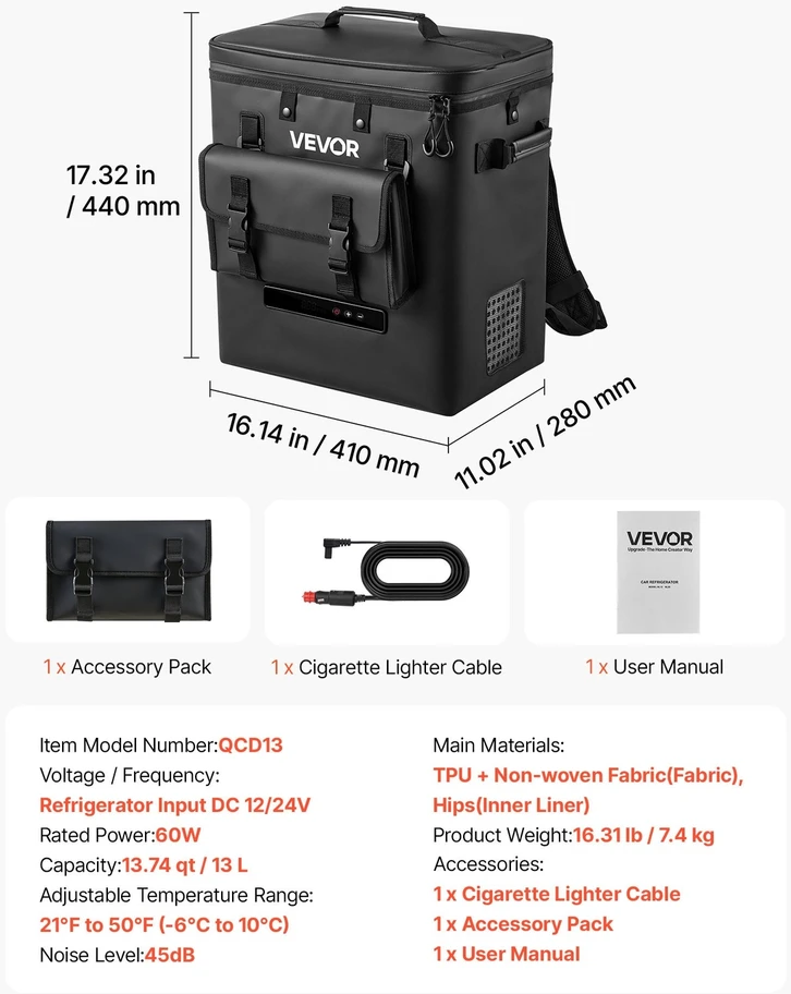 VEVOR 12 V automobilinis šaldytuvas 13 l