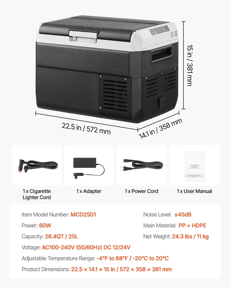 VEVOR 12 V automobilinis šaldytuvas, 25 L