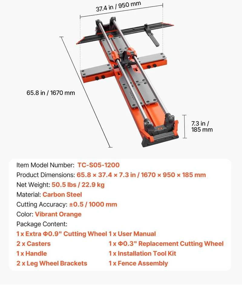Vevor 1200 mm rankinė plytelių pjovimo mašina