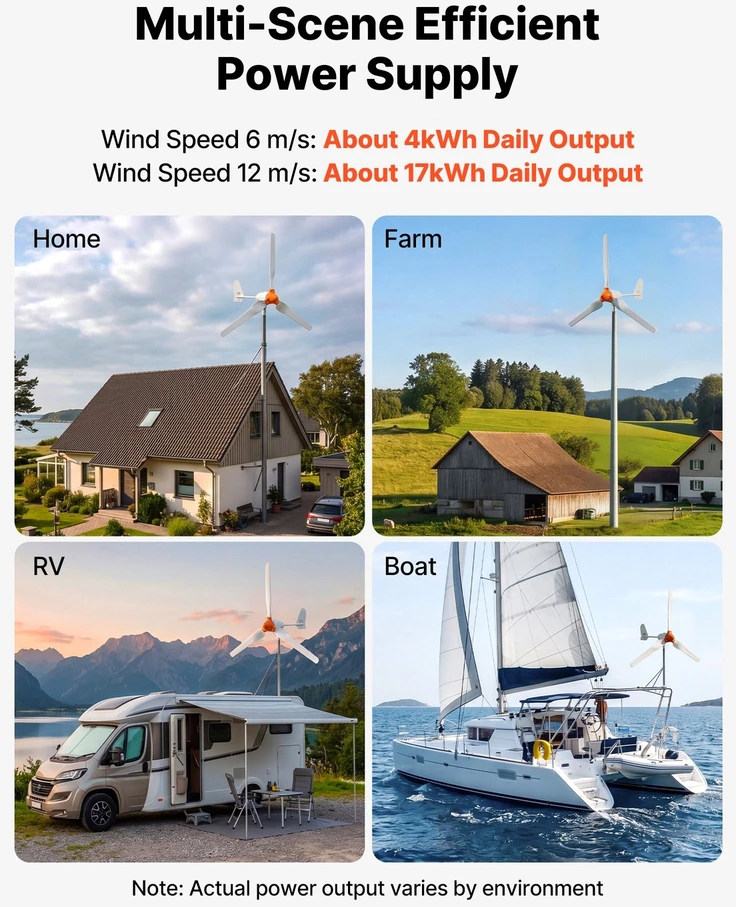 VEVOR 1200W 24V vėjo turbinos generatorius, 3 menčių rinkinys