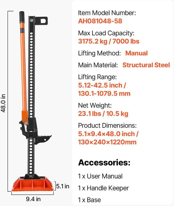 VEVOR 122 cm ūkinis keltuvas su pagrindu 3.18 t