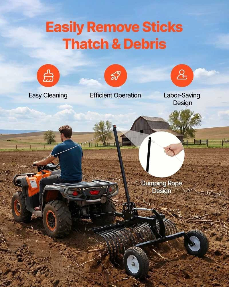VEVOR 122 cm žemės paviršiaus grėblys vilkimui už traktoriaus
