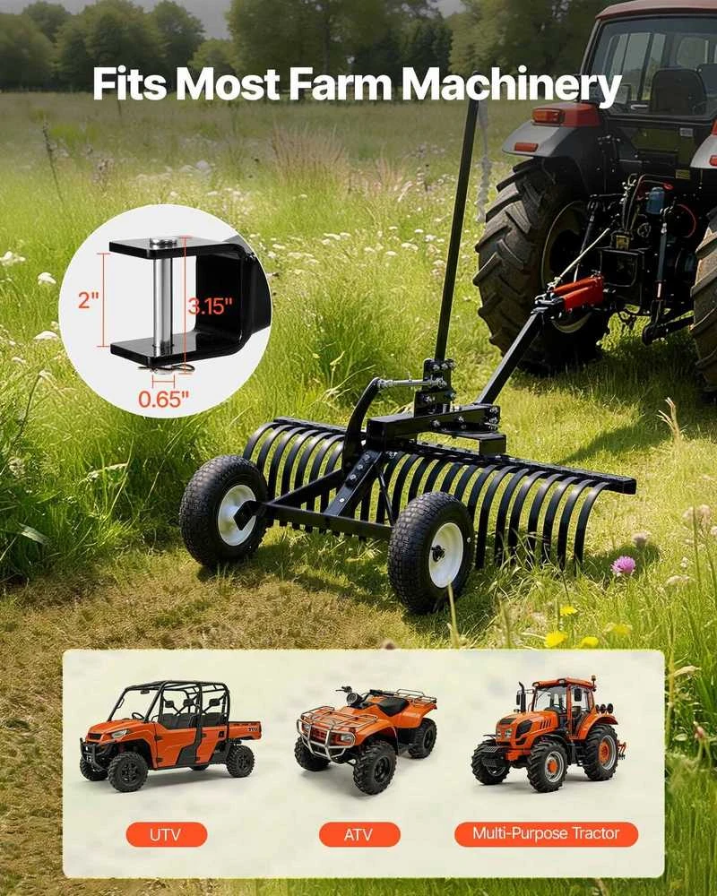 VEVOR 122 cm žemės paviršiaus grėblys vilkimui už traktoriaus