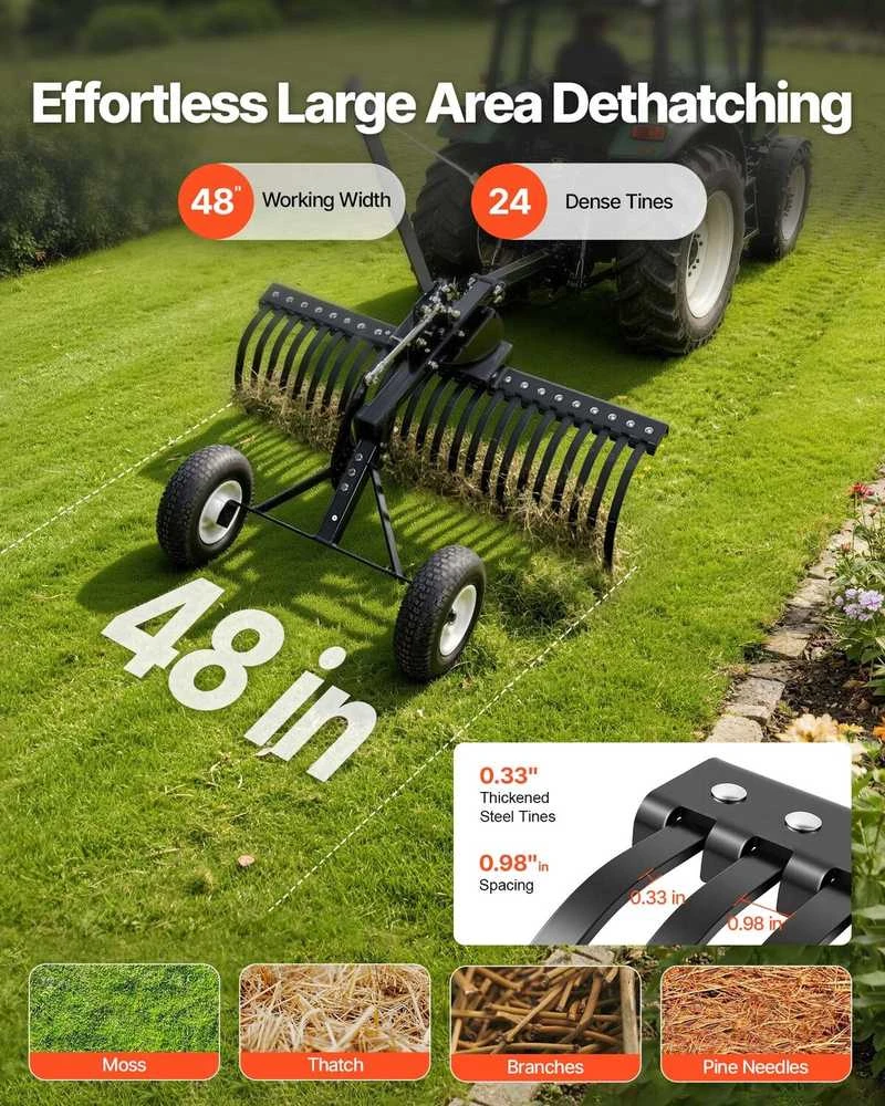 VEVOR 122 cm žemės paviršiaus grėblys vilkimui už traktoriaus