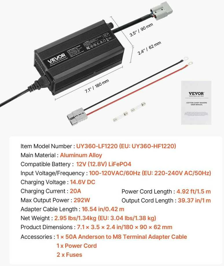 VEVOR 12V 20A ličio baterijų įkroviklis RV