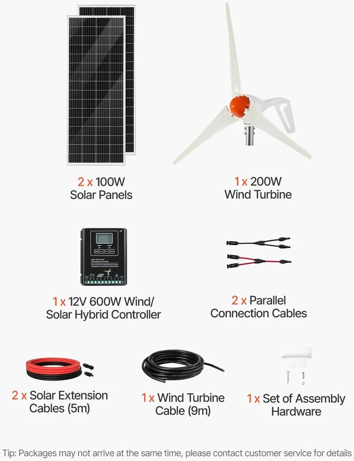 VEVOR 12V 400W saulės ir vėjo energijos rinkinys