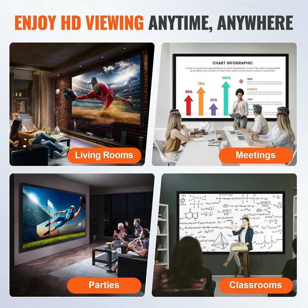 VEVOR 130 colių 16:9 projekcijos ekranas 4K HDTV