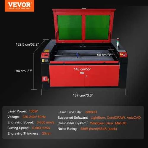 VEVOR 130W CO2 lazerinis graviravimo aparatas 900x1400mm