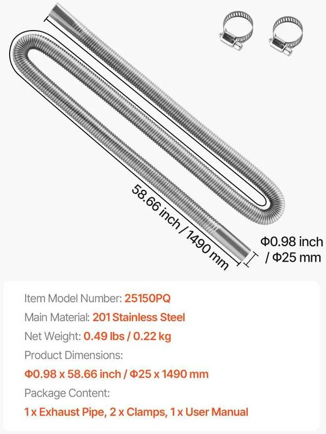 VEVOR 1490 mm nerūdijančio plieno išmetimo žarna