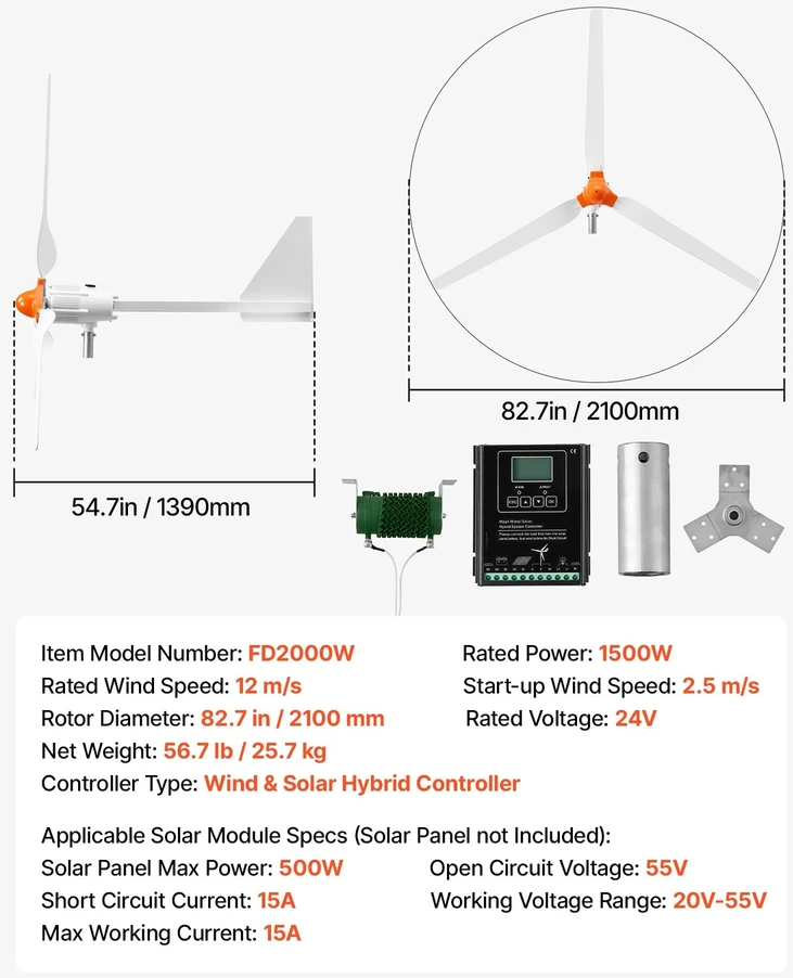 VEVOR 1500W 24V vėjo turbinos generatorius