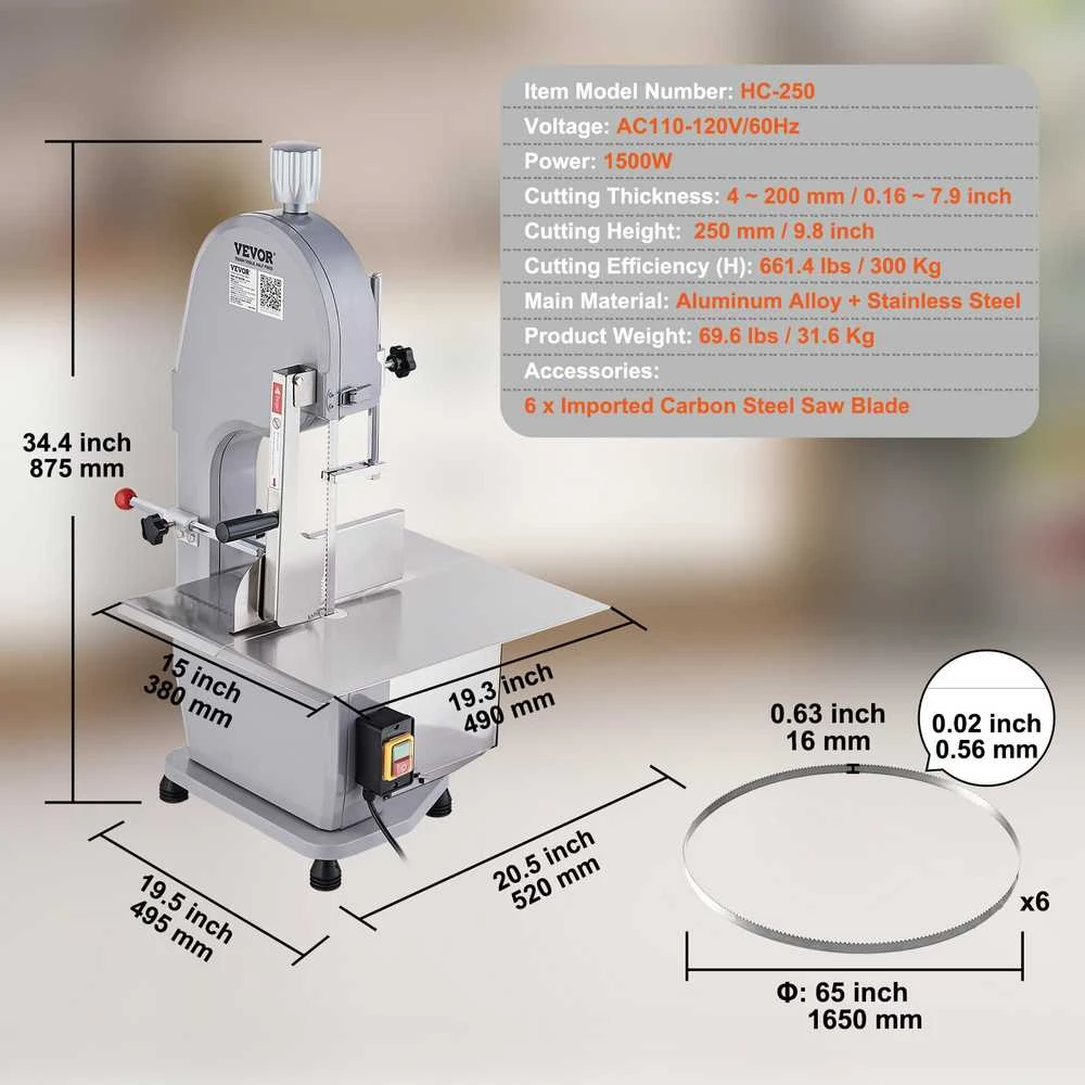 VEVOR 1500W elektrinė mėsos pjaustyklė