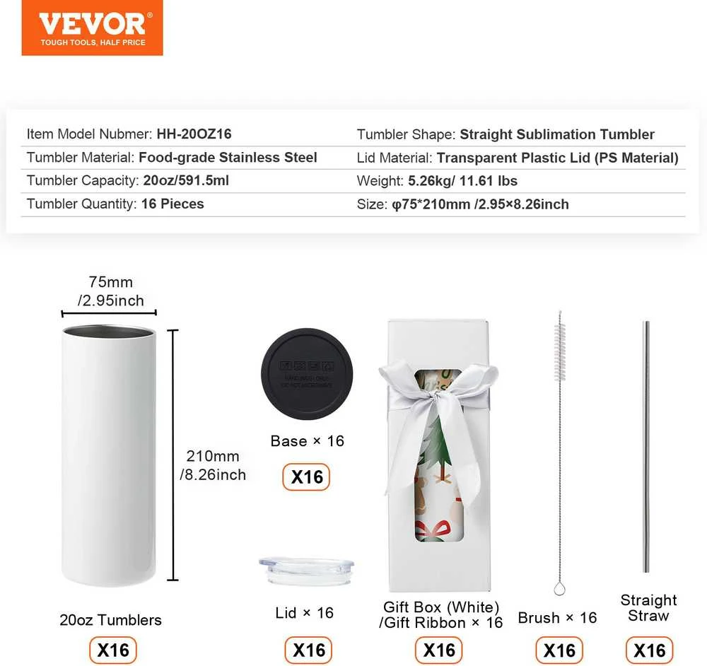 VEVOR 16 vnt. sublimacijos puodelių rinkinys