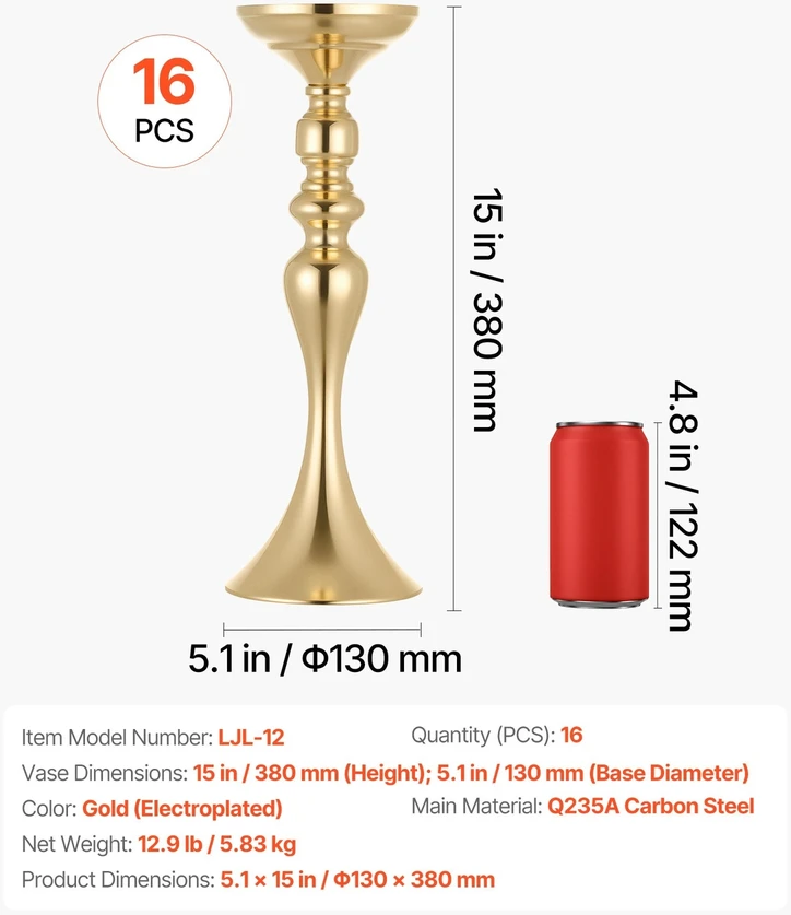 Vevor 16 vnt. vestuvinės gėlių vazos, 38 cm