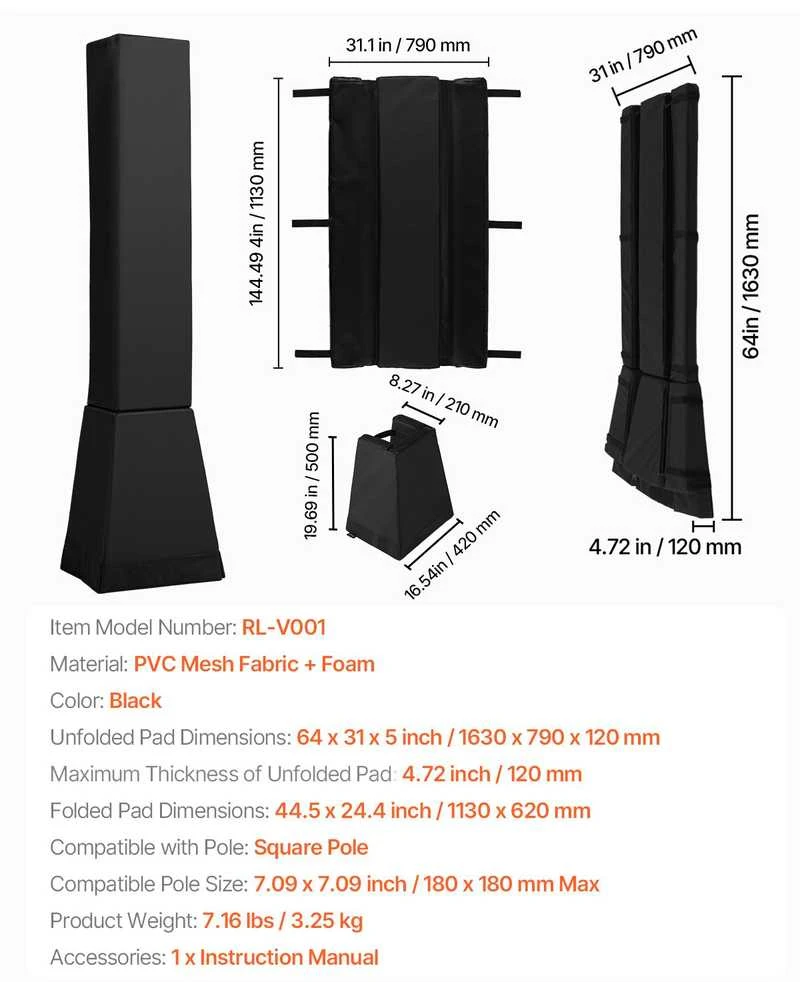 Vevor 163 cm krepšinio stovo apsaugos paminkštinimas
