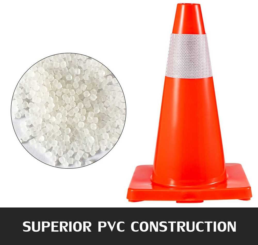 VEVOR Eismo saugumo kūgiai 45,7 cm, PVC pagrindas, oranžiniai atšvaitiniai, 12 vnt. pavojaus kūgiai parkavimui