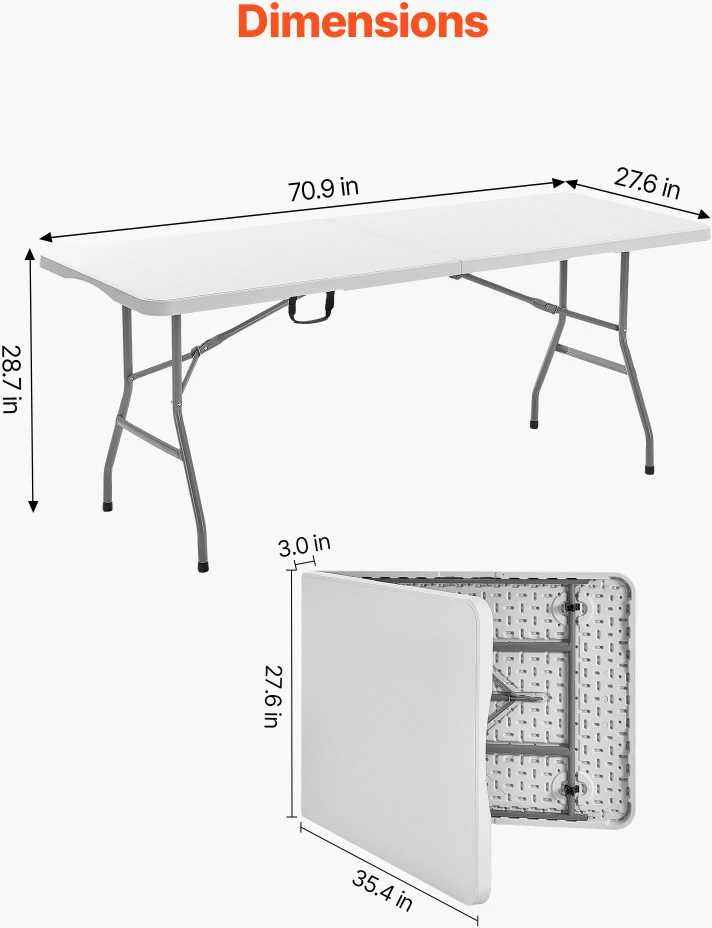 VEVOR 180 cm sulankstomas plastikinis lauko stalas