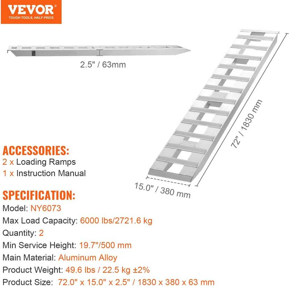 VEVOR 183 cm aliuminio rampos, 2721 kg, 2 vnt.