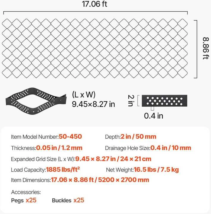Vevor 2 cm gylio geotinklas žvyro stabilizavimui