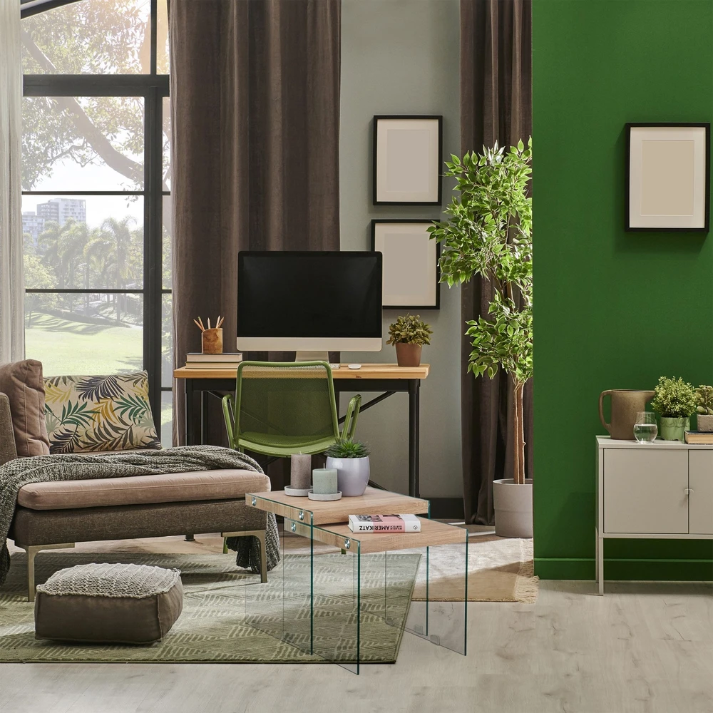 Relaxdays 2 dalių medinių + stiklinių pristumiamų staliukų rinkinys