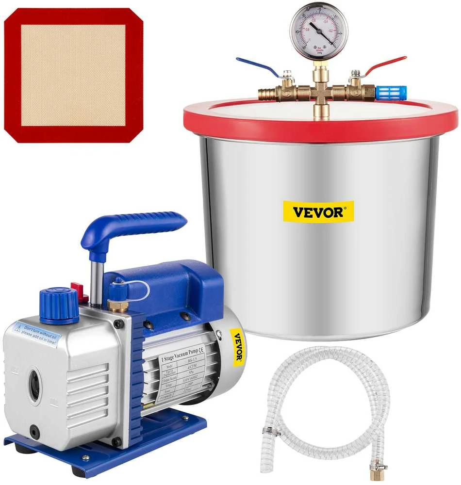 VEVOR 2 galonų vakuuminė kamera su silikono epoksidinėmis dujomis 4CFM 1\/3HP siurblys