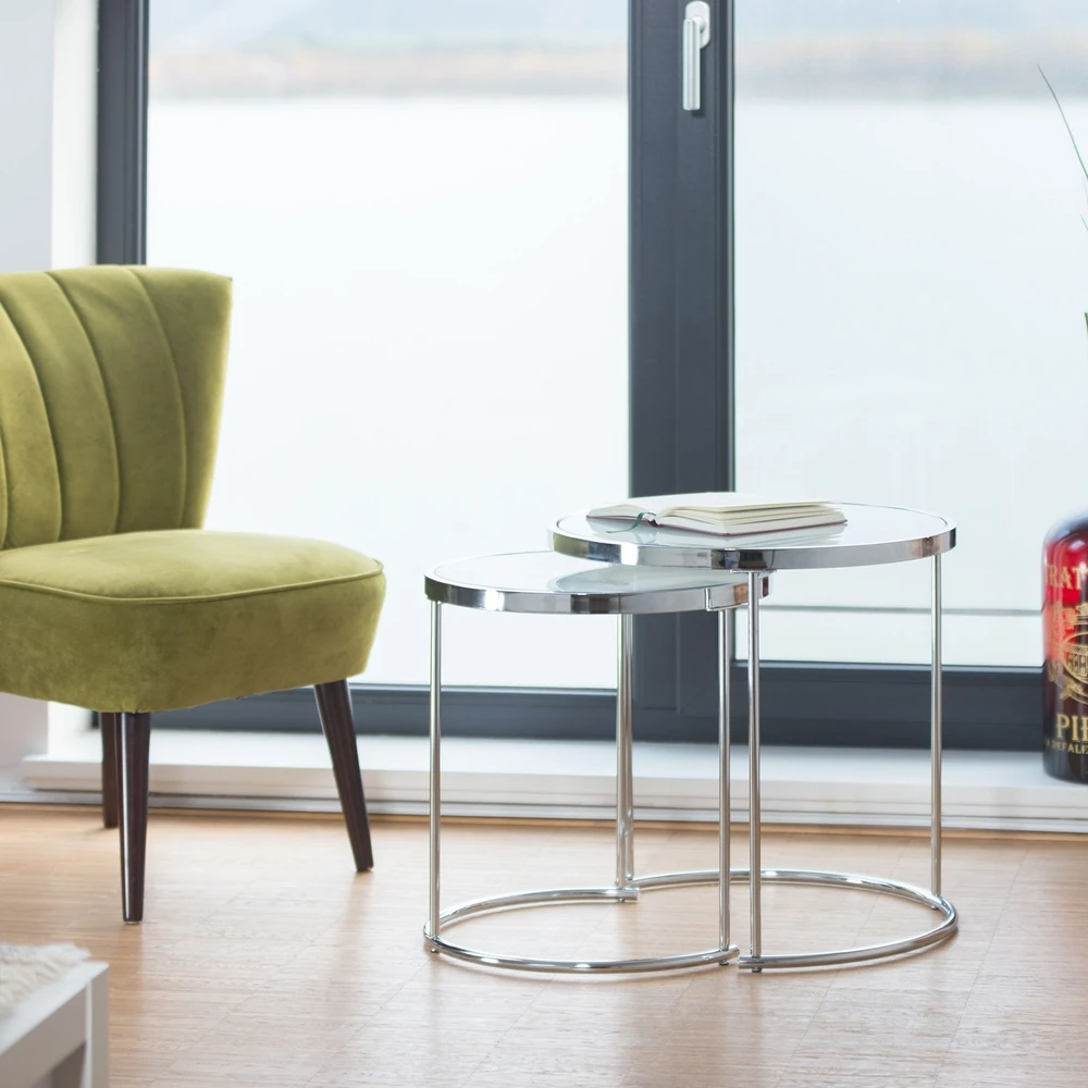 Relaxdays 2 į vieną įstatomi staliukai su matiniu stiklu
