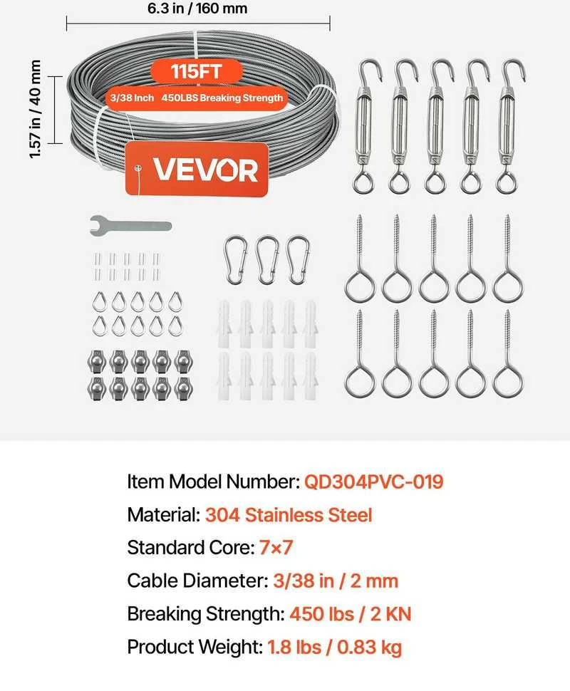 VEVOR 2 mm nerūdijančio plieno viela