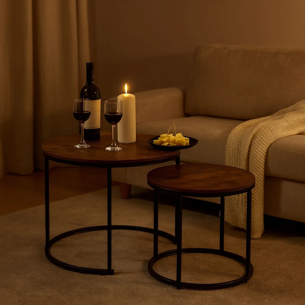 Relaxdays 2 pramoninio stiliaus įstatomų staliukų rinkinys
